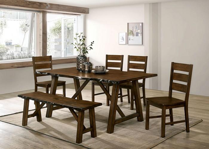 

    
Rustic Walnut Solid Wood MAPLETON Dining Table and Bench & DULCE Side Chair Furniture of America CM3484T-Set-6
