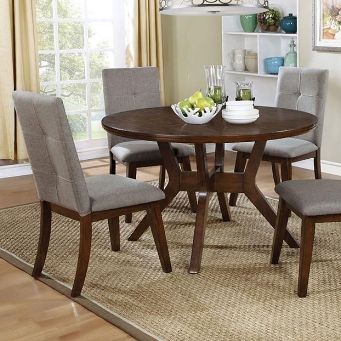 

    
Rustic Walnut Solid Wood Round Dining Table Set 5pcs Furniture of America Abelone
