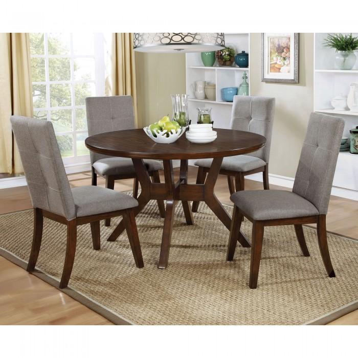 

    
Rustic Walnut Solid Wood Round Dining Table Set 5pcs Furniture of America Abelone
