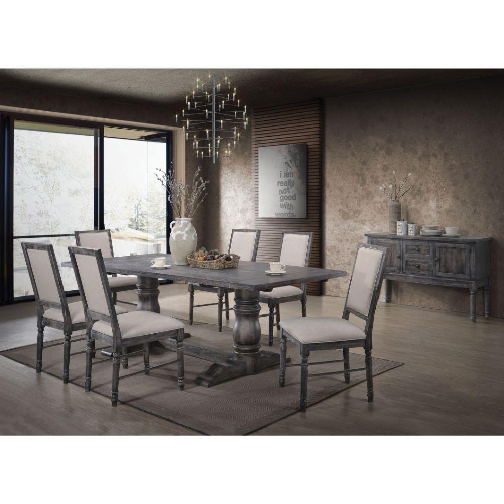 

    
Rustic Weathered Gray Dining Room Set by Acme Leventis 66180-7pcs
