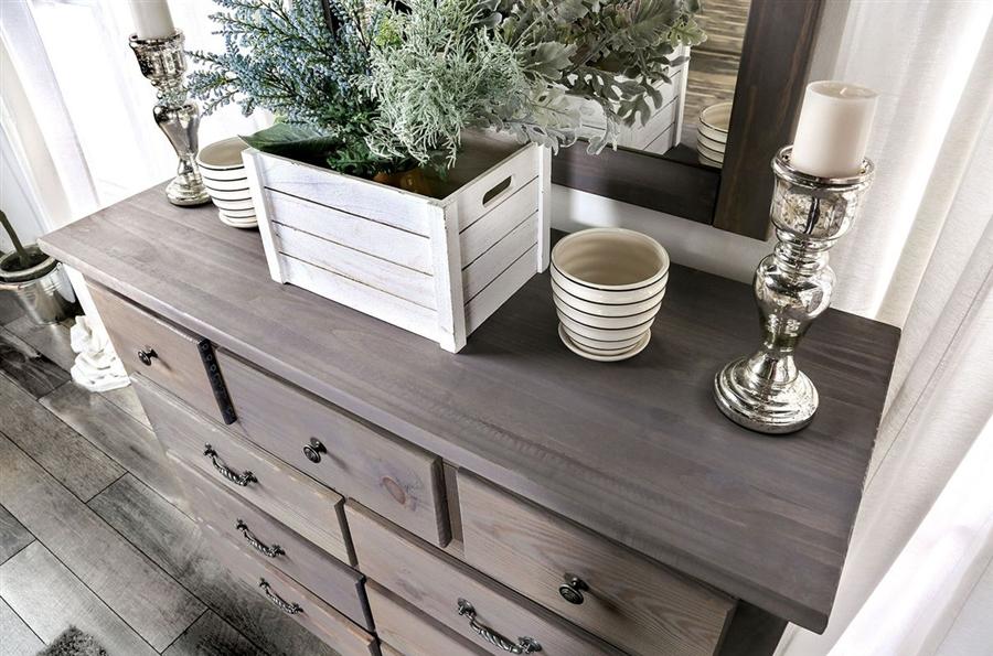 

    
Rustic Weathered Gray Pine Wood Dresser w/Mirror Furniture of America AM7973D*M Rockwall
