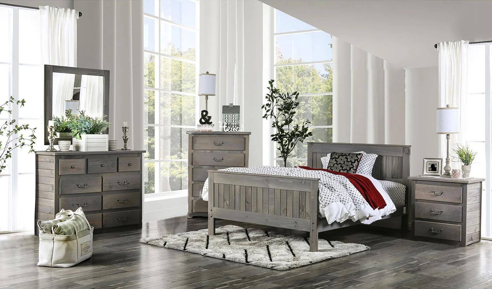 

                    
Buy Rustic Weathered Gray Pine Wood Queen Bedroom Set 3pcs Furniture of America AM7973 Rockwall
