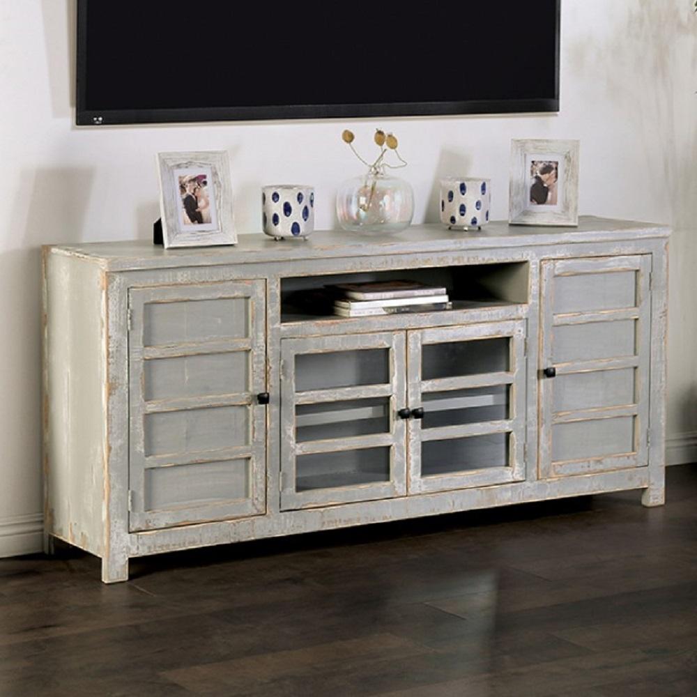 

    
Rustic Weathered Gray Solid Wood Brazilian Pine TV Console Furniture of America EM5009GY-TV Tedra
