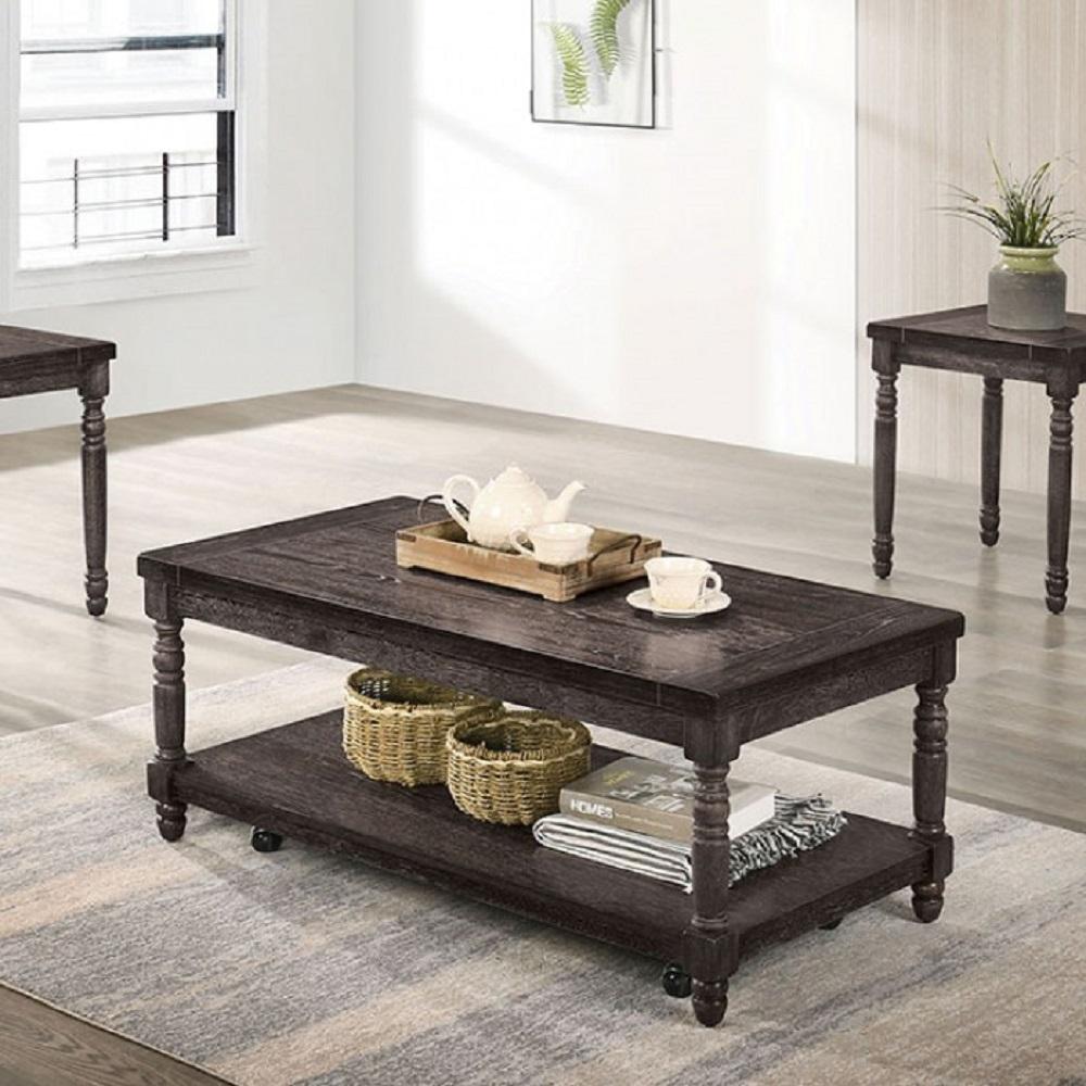 

    
Rustic Weathered Gray Solid Wood Coffee Table Set 3pcs Furniture of America CM4540-3PK Monango
