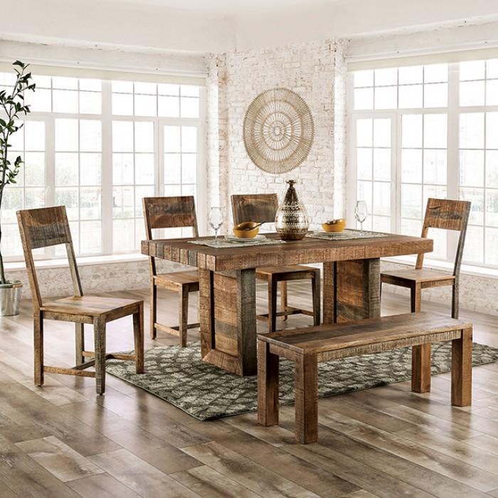 

    
Rustic Weathered Light Natural Mango Hardwood Dining Room Set 6pcs Furniture of America FOA51029 Galanthus
