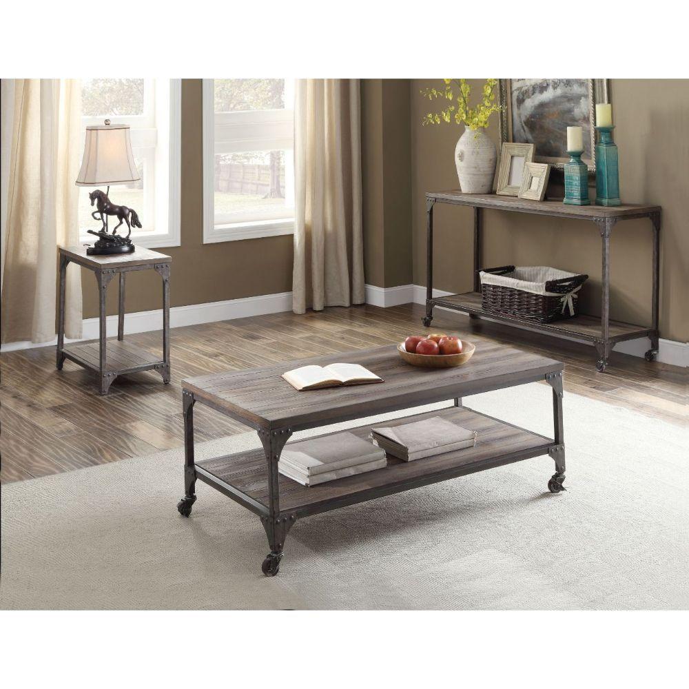Rustic Coffee Table End Table Accent Table Gorden 81449-3pcs in Wash Oak 