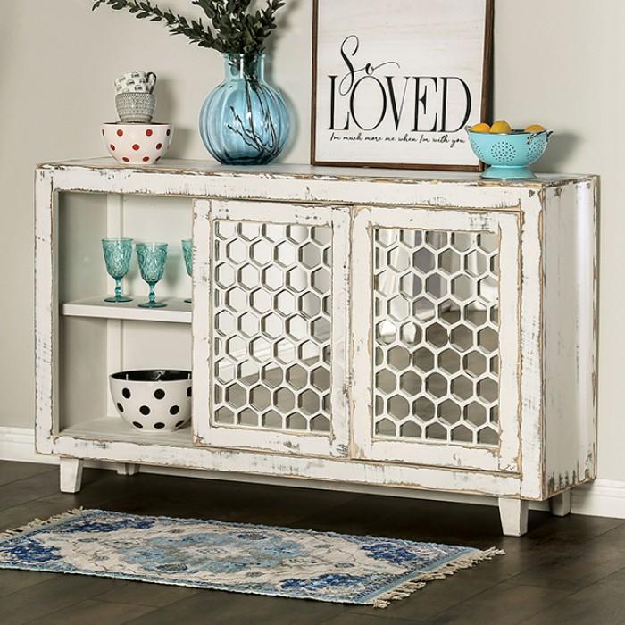 

    
Rustic Weathered White Solid Wood Brazilian Pine Cabinet Furniture of America EM-AC091WH Brianna
