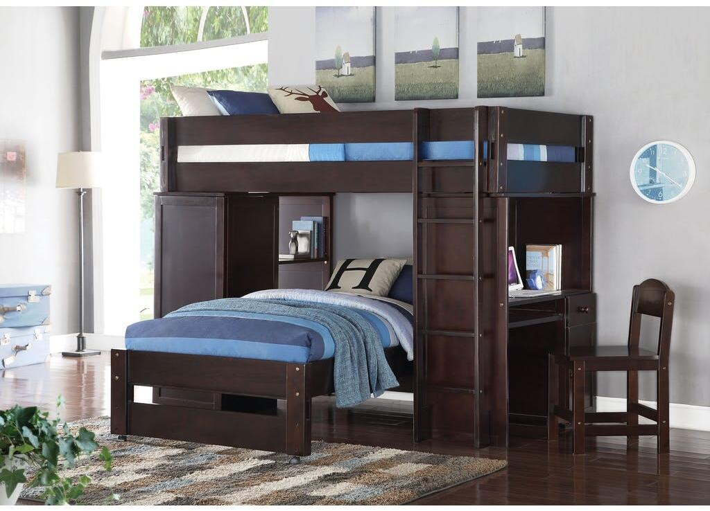 

    
Rustic Wenge Twin Loft Bed & Twin Bed & Wardrobe & Desk & Chair by Acme Lars 37495
