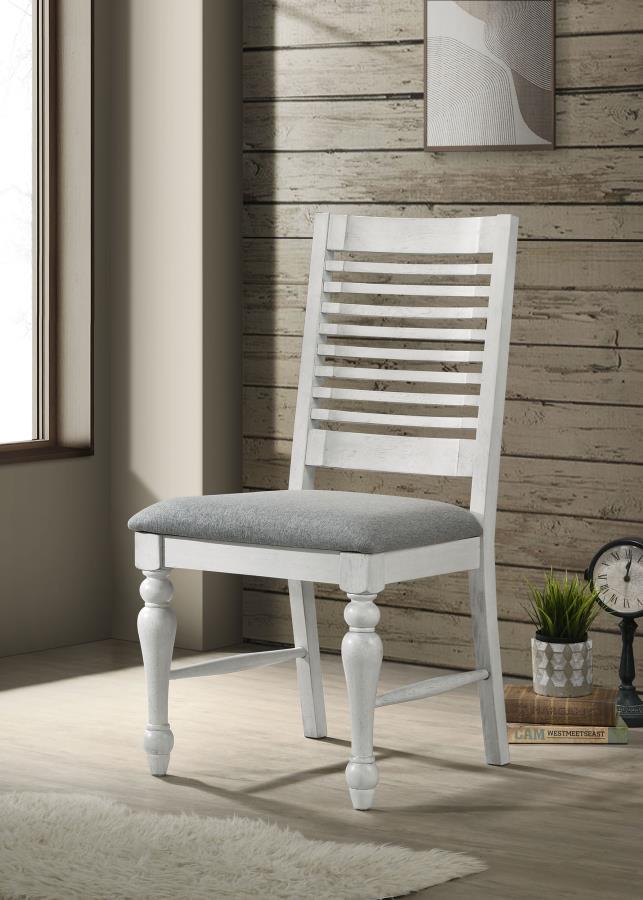 

    
Rustic White/Dark Grey Wood Side Chair Set 2PCS Coaster Aventine 108242
