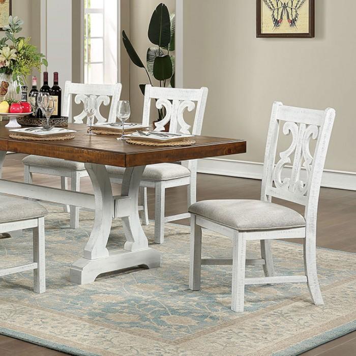 

    
Rustic White & Dark Oak Solid Wood Rectangular Dining Table Set 7pcs Furniture of America CM3417T Auletta
