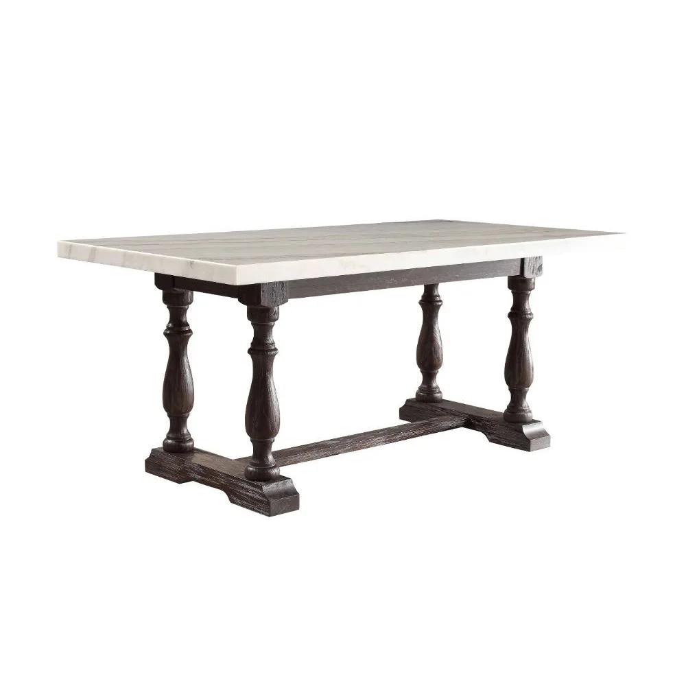 

    
Rustic White Marble & Espresso Dining Table by Acme Gerardo 60820
