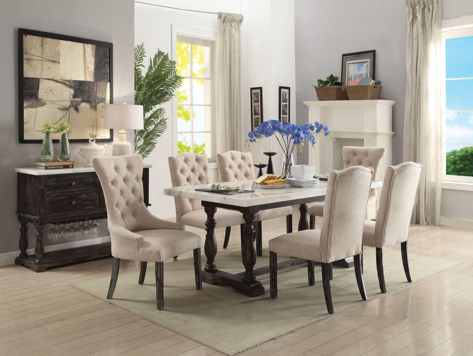 

    
Rustic White Marble & Espresso Dining Table Set & Chairs by Acme Gerardo 60820-7pcs
