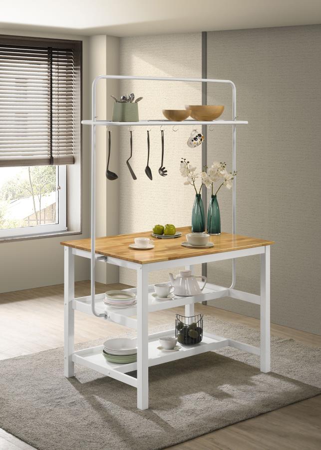 

    
Rustic White/Natural Wood Counter Height Kitchen Island with Pot Rack Coaster Hollis 122246
