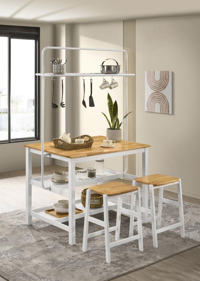 

    
 Order  Rustic White/Natural Wood Counter Height Kitchen Island with Pot Rack Coaster Hollis 122246
