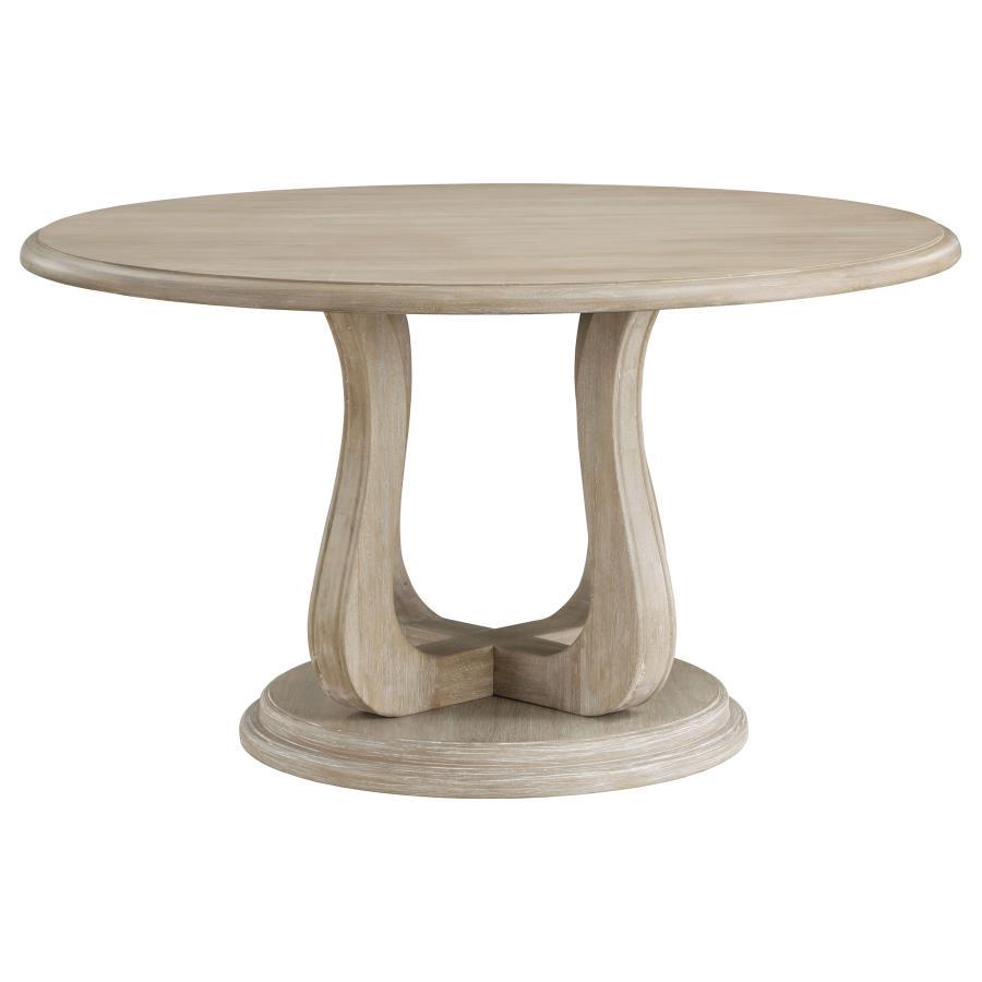 

    
Rustic White Washed Wood Round Dining Table Coaster Trofello 123120
