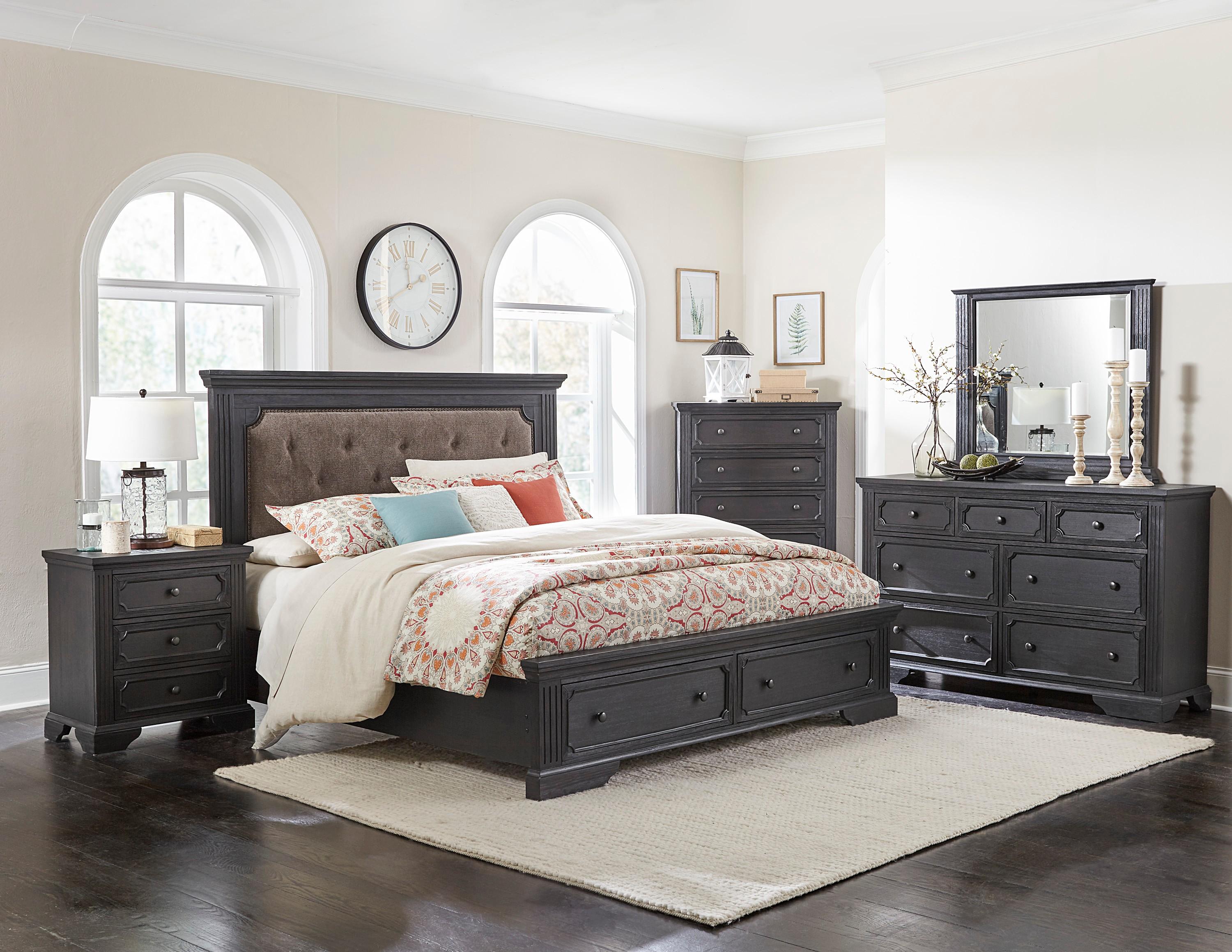 Rustic Bedroom Set 1647K-1CK-5PC Bolingbrook 1647K-1CK-5PC in Charcoal Polyester
