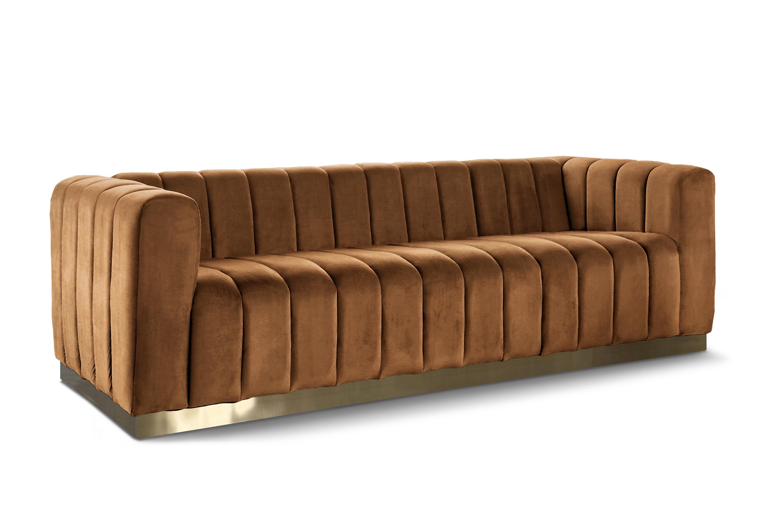 Contemporary Sofa MARLON 603Saddle-S 603Saddle-S in Saddle, Gold Velvet