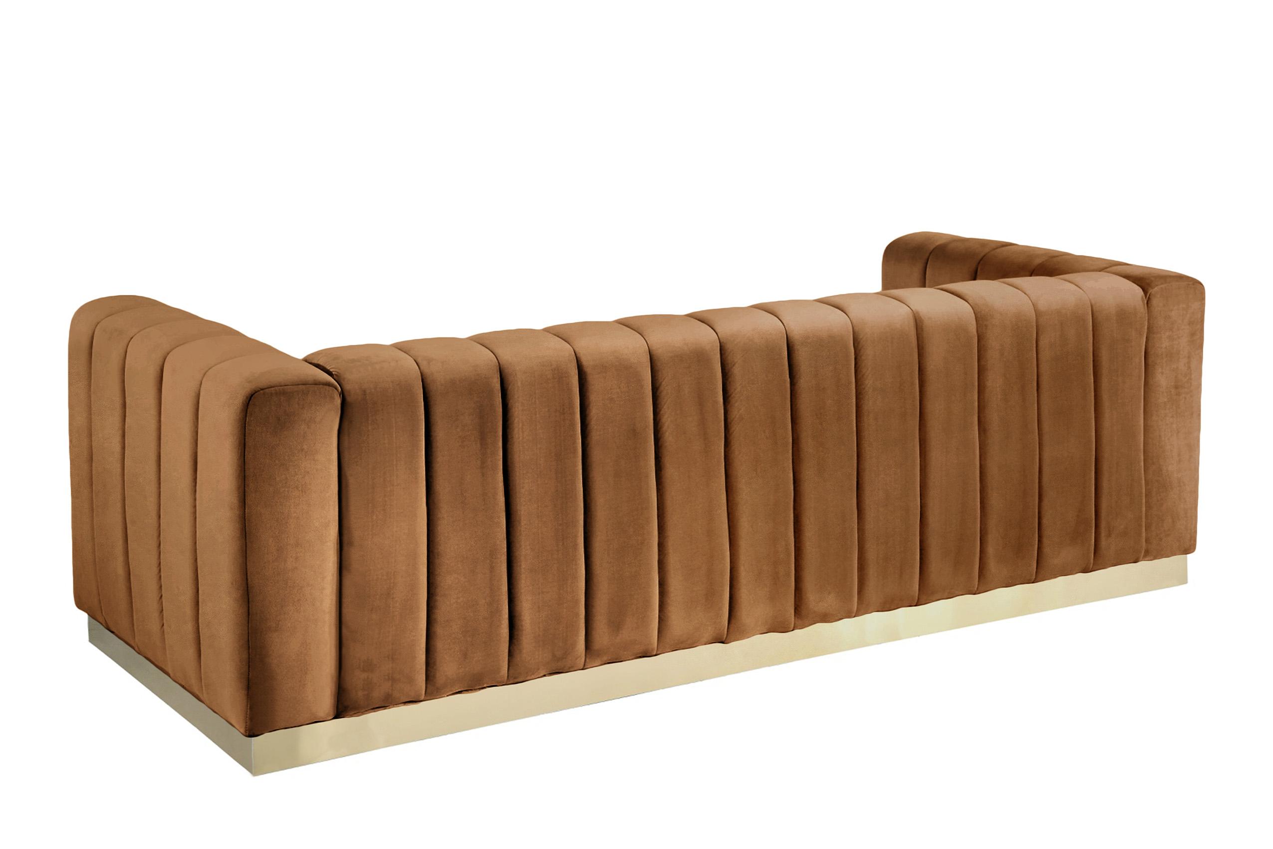 

    
 Order  Saddle Velvet Channel Tufted Sofa Set 2Pcs MARLON 603Saddle-S Meridian Modern
