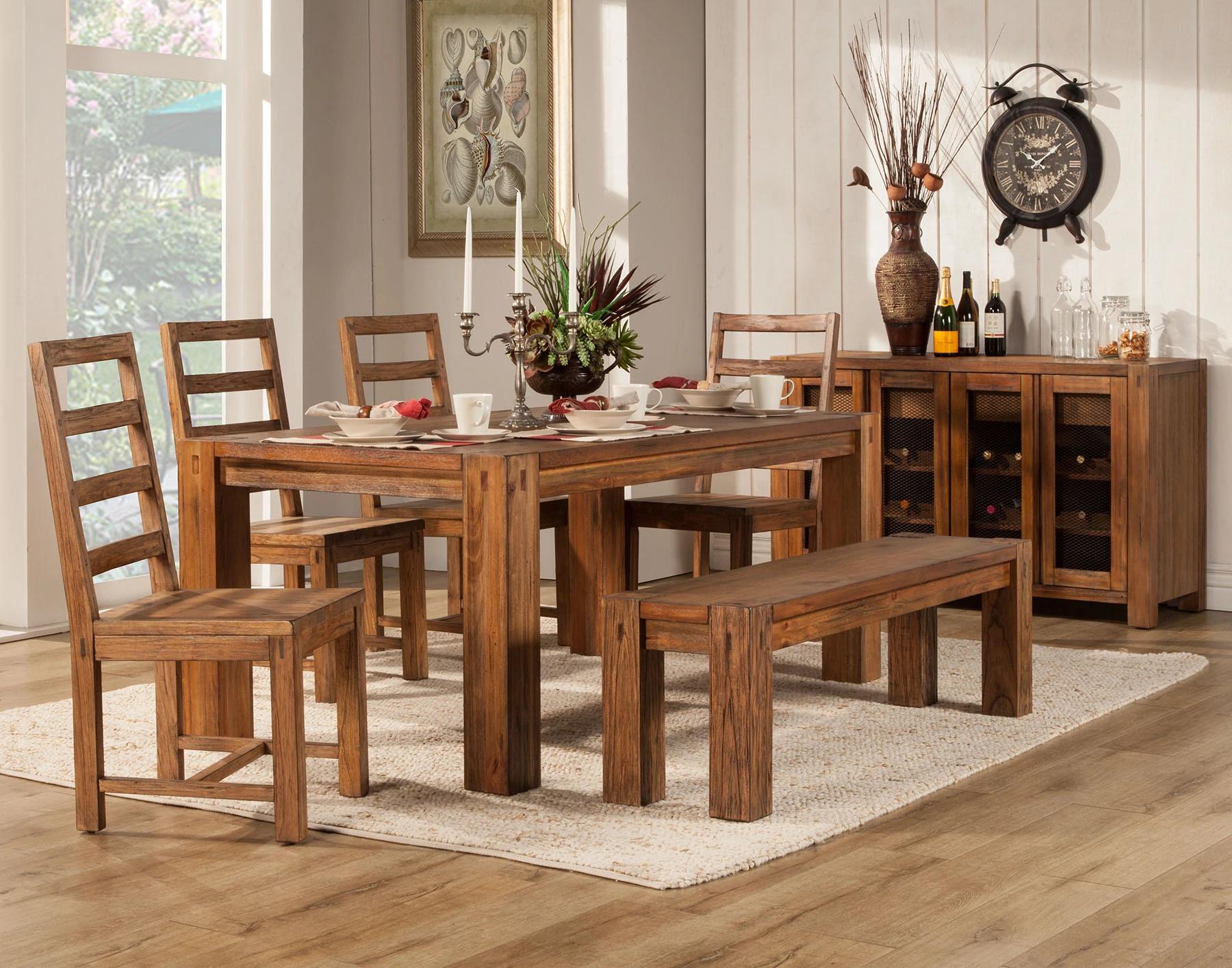 

    
Salvaged Natural Solid Wood Dining Table Set 7 SHASTA ALPINE Rustic Modern
