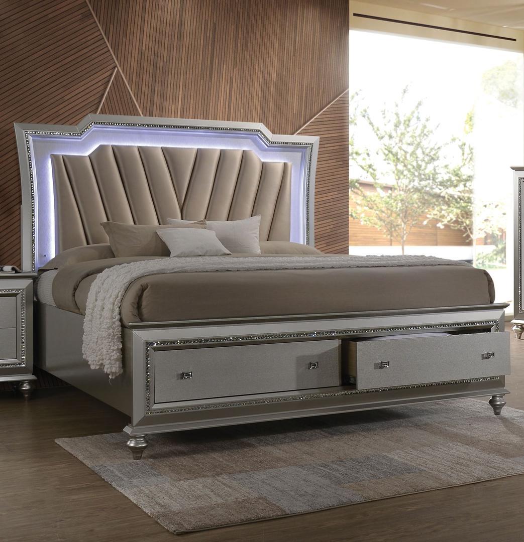 Contemporary, Modern Storage Bed Samana Samana Q Bed in Champagne Fabric
