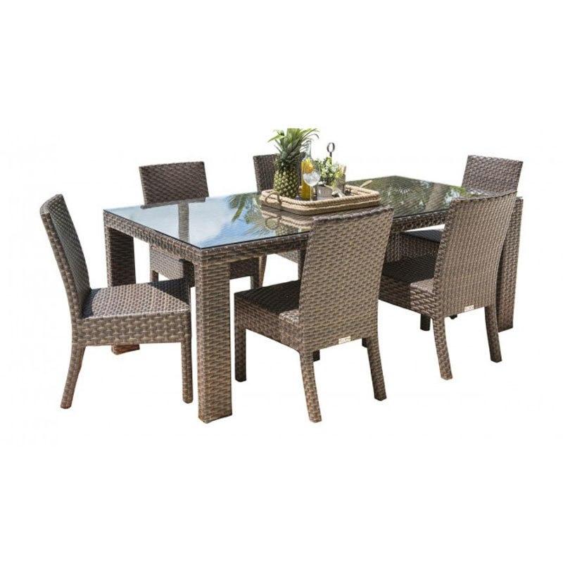 Contemporary Outdoors Dining Set Samoa 901-1347-ATQ-7DS in Java, Brown 