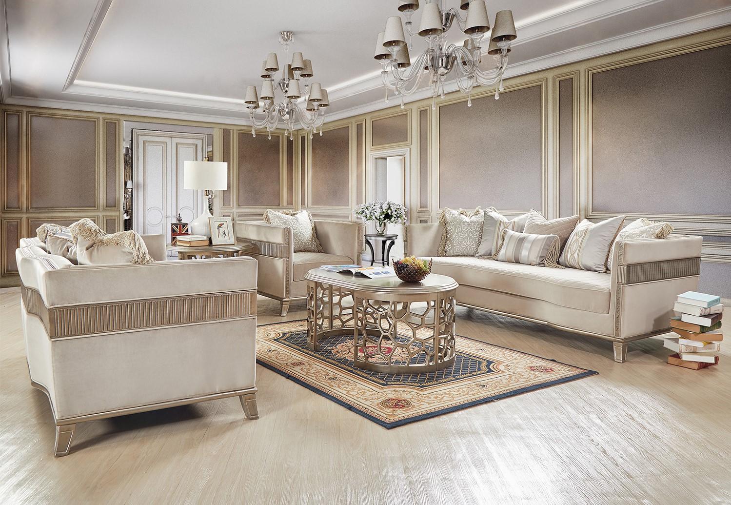 

    
Satin Beige Fabric Sofa Set 2Pcs Traditional Homey Design HD-20301

