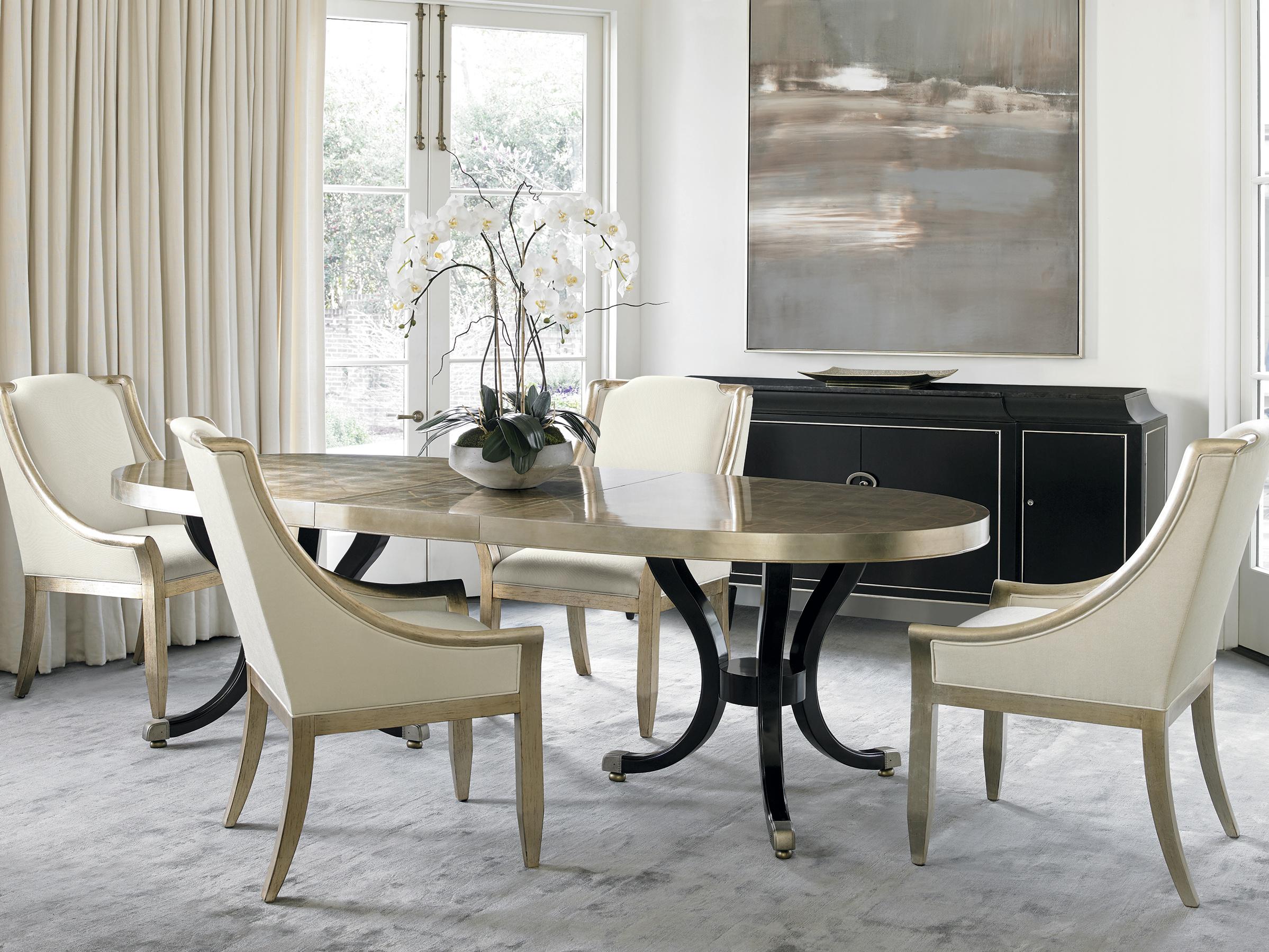 Contemporary Dining Table Set DRAW ATTENTION CLA-015-206-Set-7 in Gold, Black 