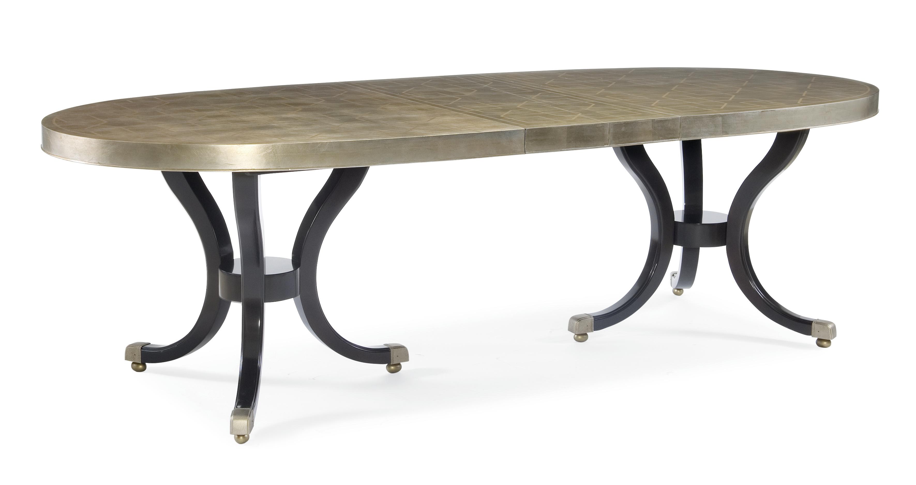

    
Satin Ebony & Gold Finish Extandable Dining Table DRAW ATTENTION by Caracole
