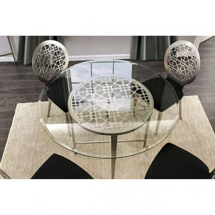 

    
Satin Plated Finish Round Dining Set 5Pcs Contemporary Furniture of America Abner

