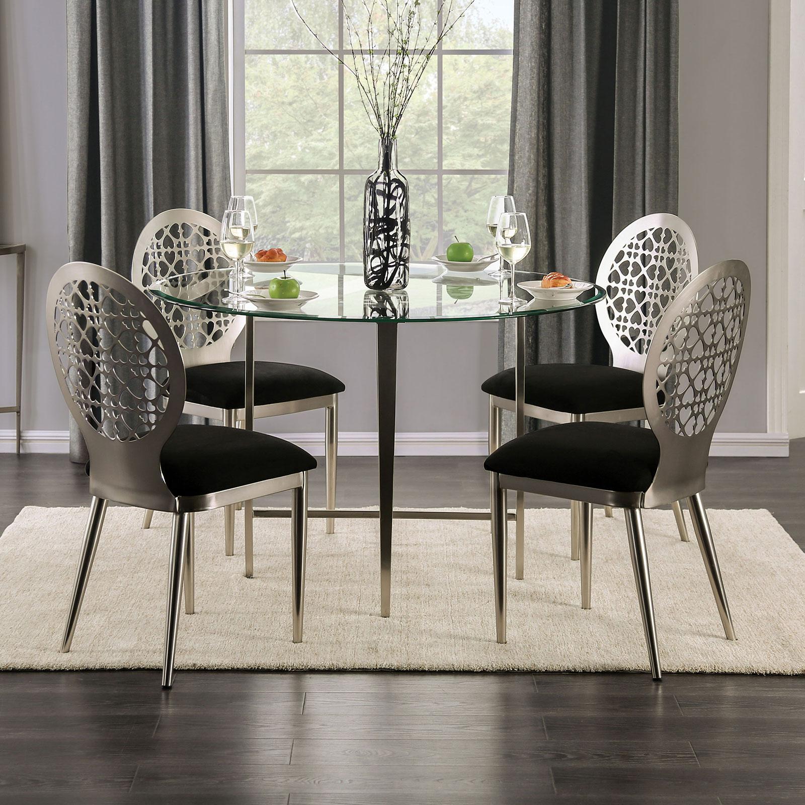 Contemporary Dining Room Set Abner FOA3743T-5PC in Silver Fabric