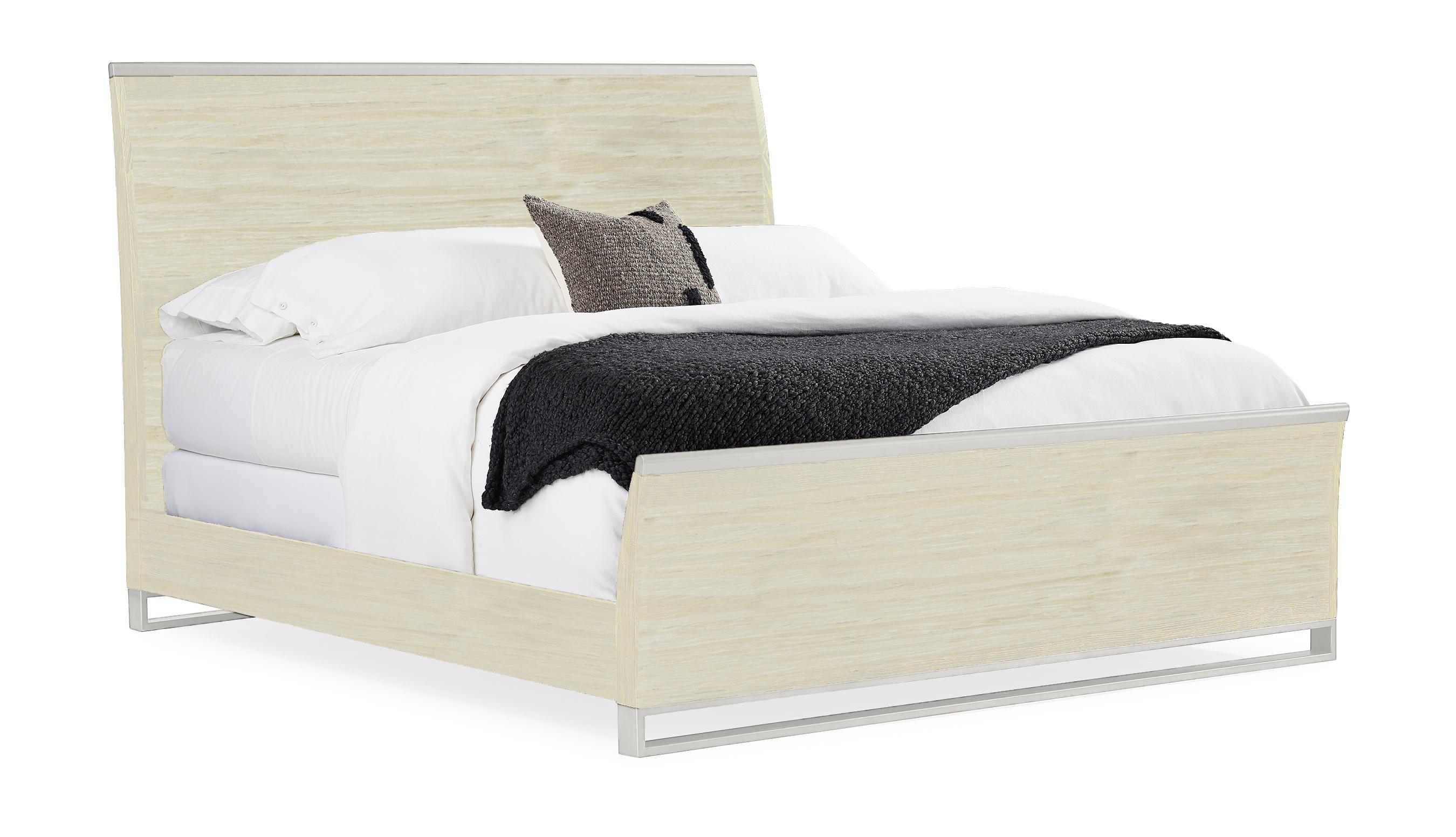 

    
Sea Pearl Finish & Metallic Silver Frame King Size REMIX WOOD BED by Caracole
