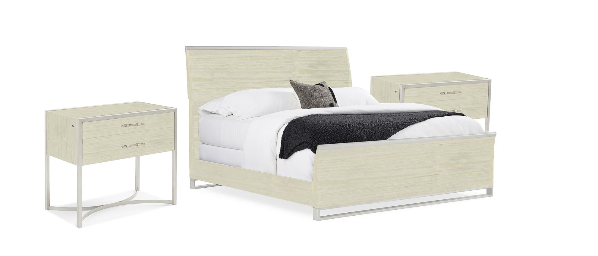 Contemporary  REMIX WOOD BED / REMIX LARGE NIGHTSTAND M113-019-104-Set-3 in Pearl 