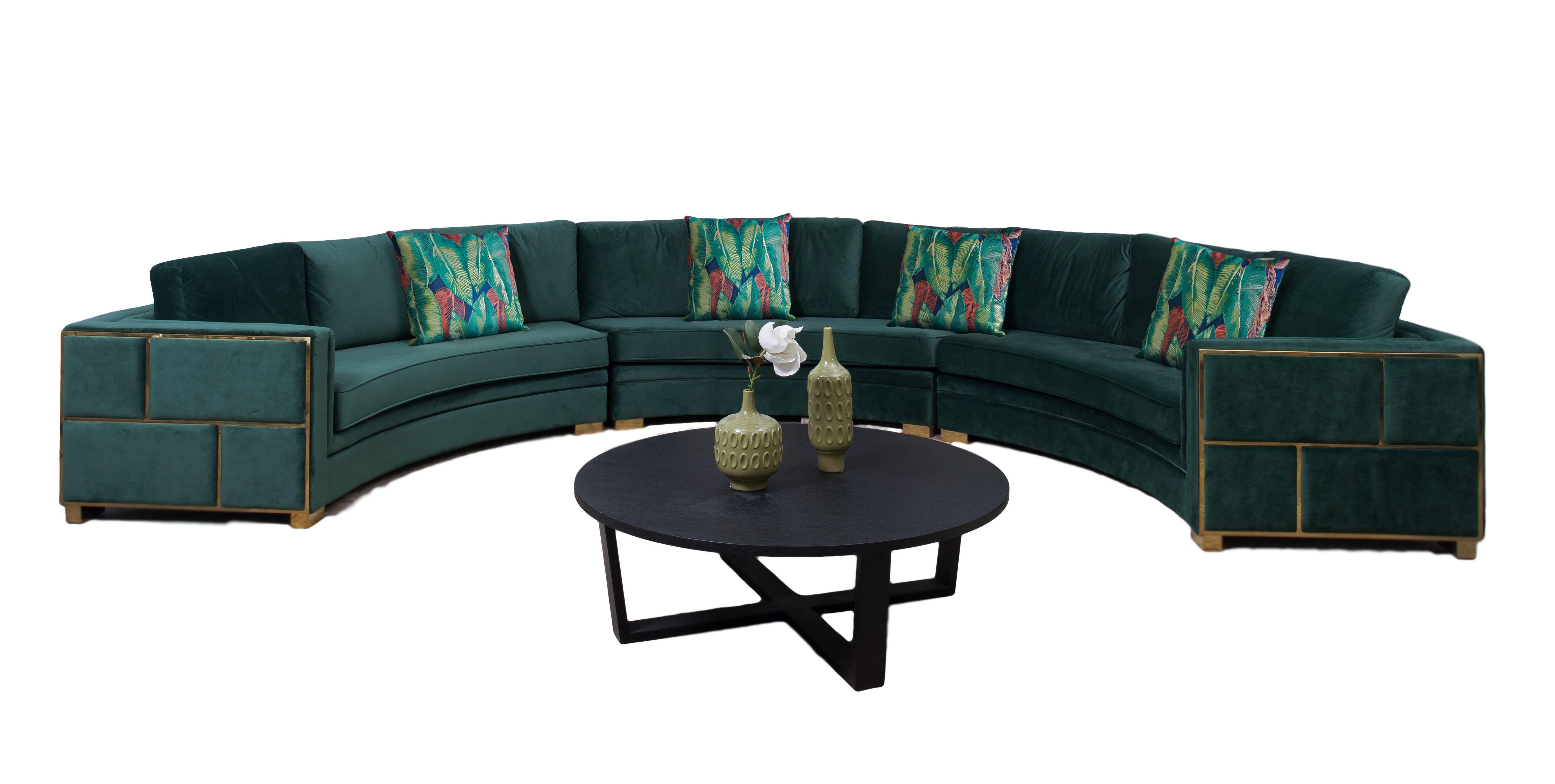 

    
Semicircular Sectional Sofa Green w/ Gold Finish Modern Cosmos Furniture Marco
