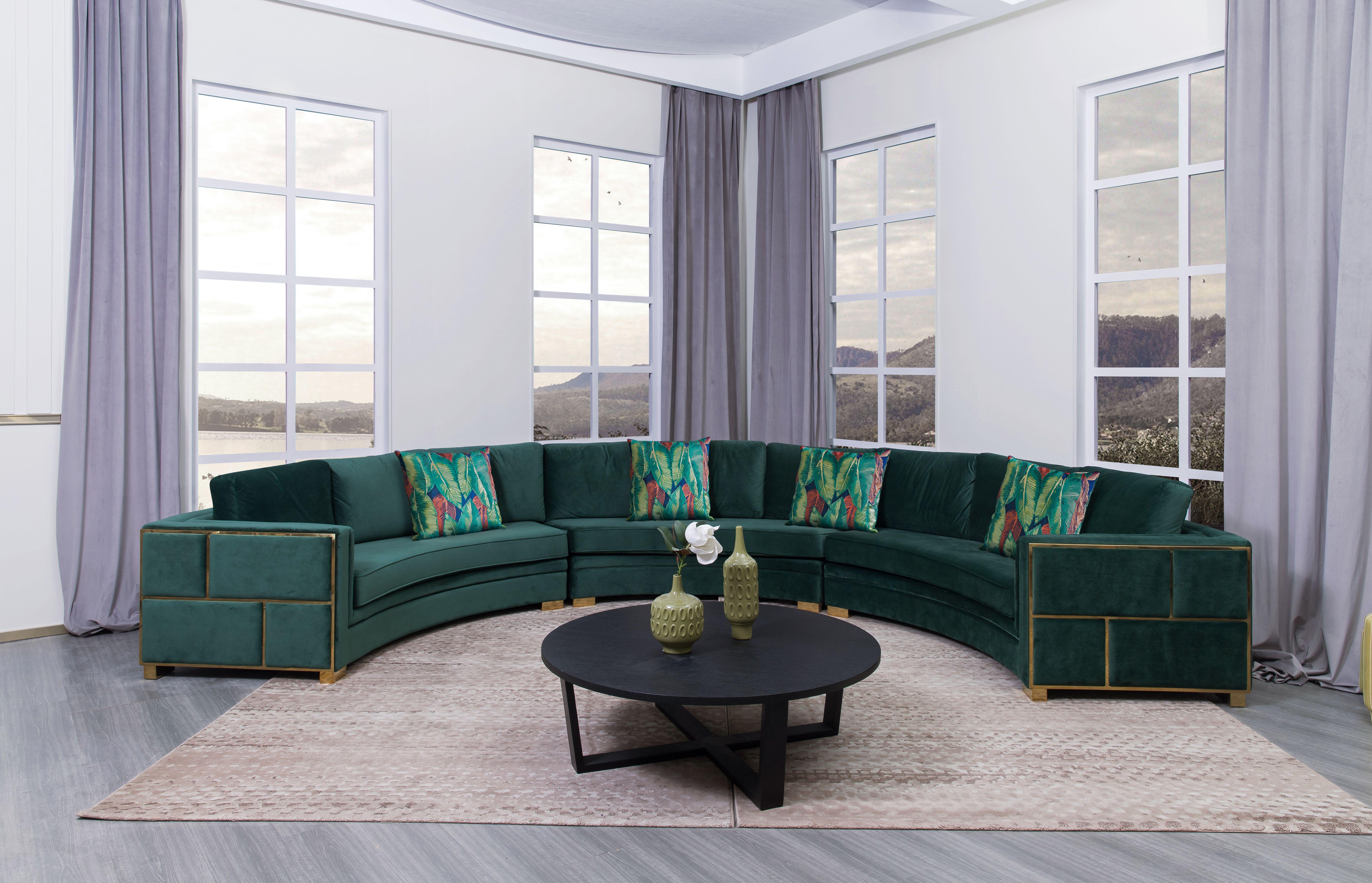 

    
Semicircular Sectional Sofa Green w/ Gold Finish Modern Cosmos Furniture Marco
