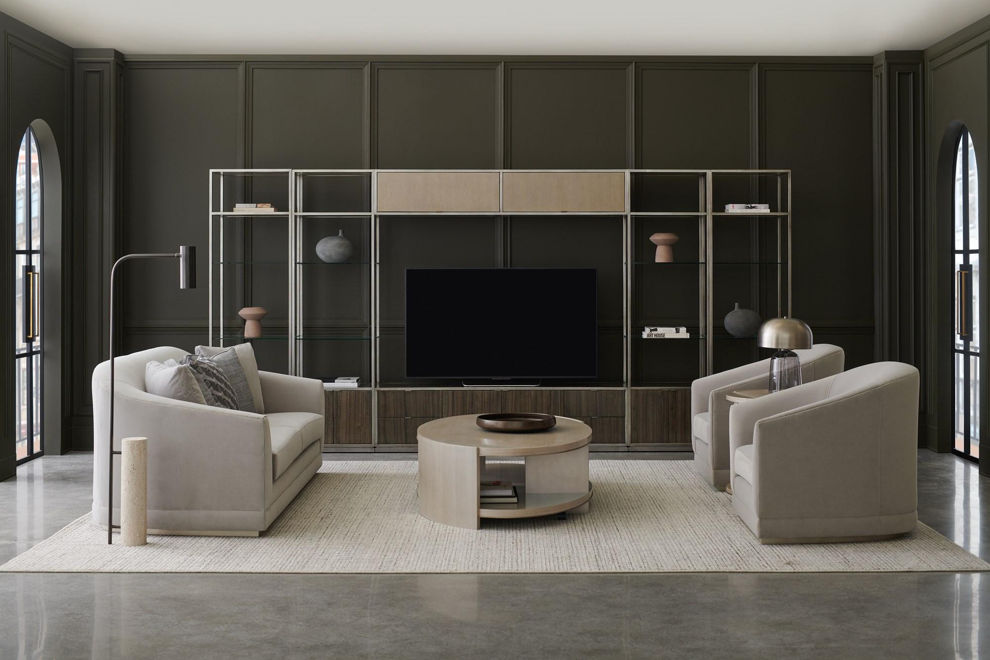 

    
Sepia & Smoked Stainless Entertainment Center 4Pcs LA MODA DISPLAY by Caracole
