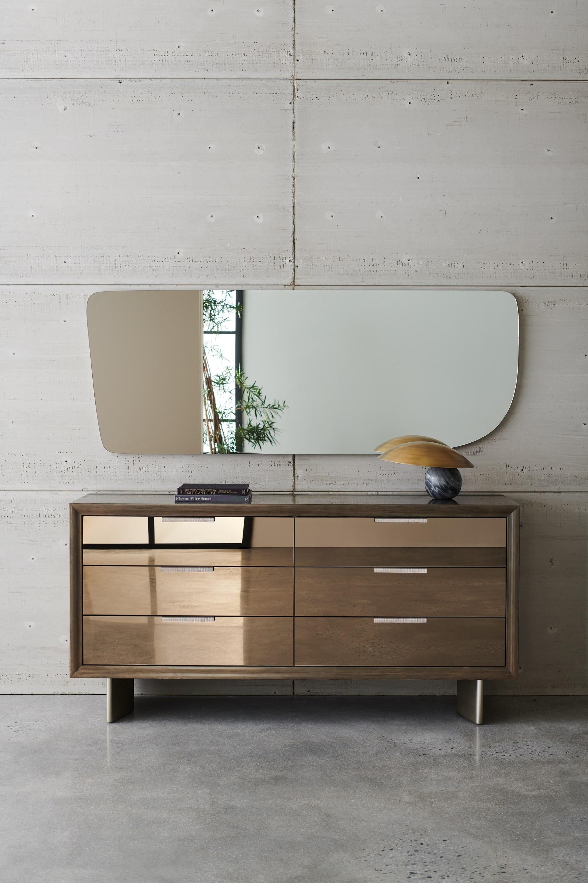 

    
Sepia & Smoked Stainless Steel Paint Finish LA MODA DRESSER W/ Mirror by Caracole
