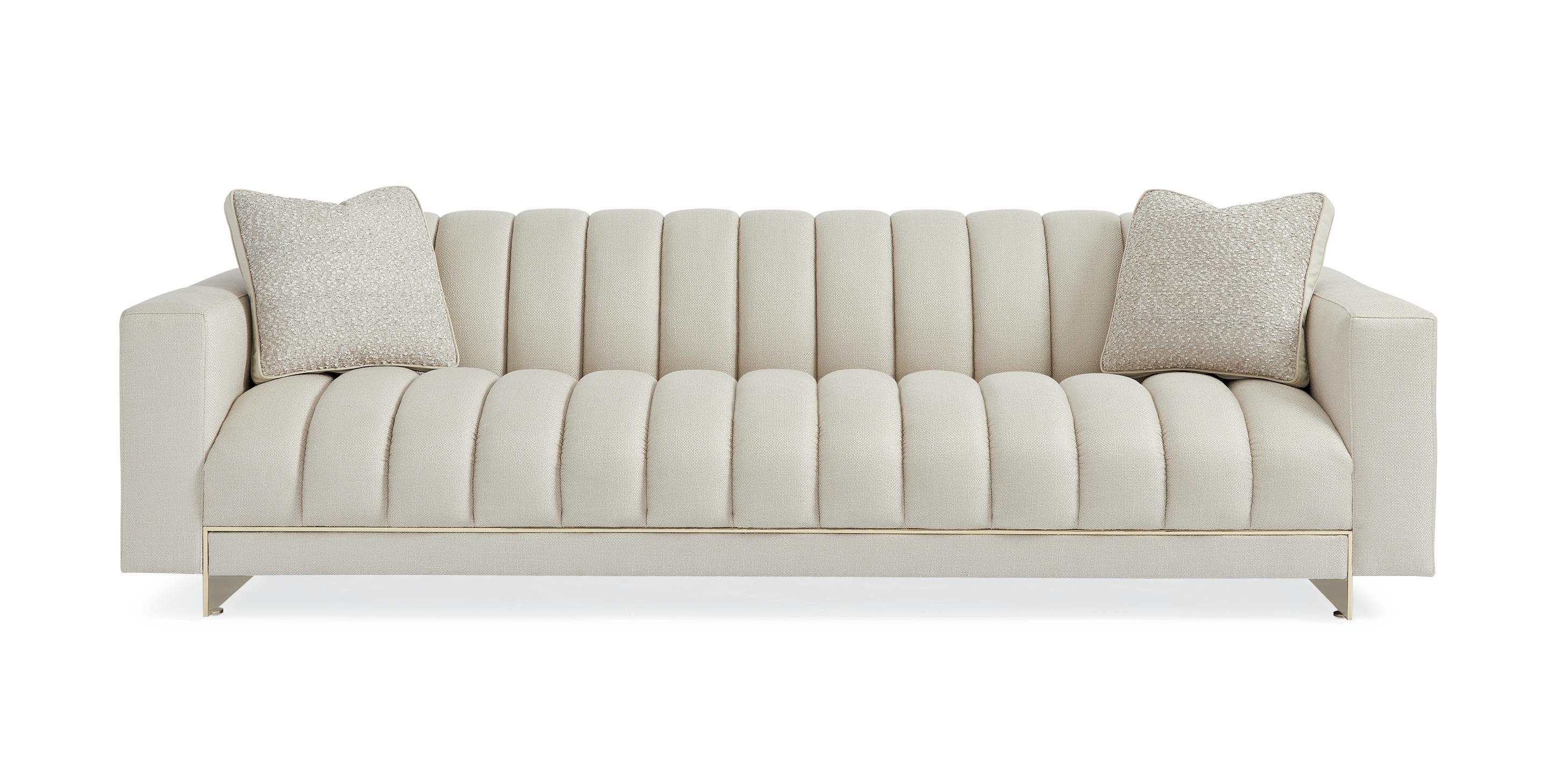 

    
Shimmering Moonstone Fabric THE WELL-BALANCED Sofa by Caracole
