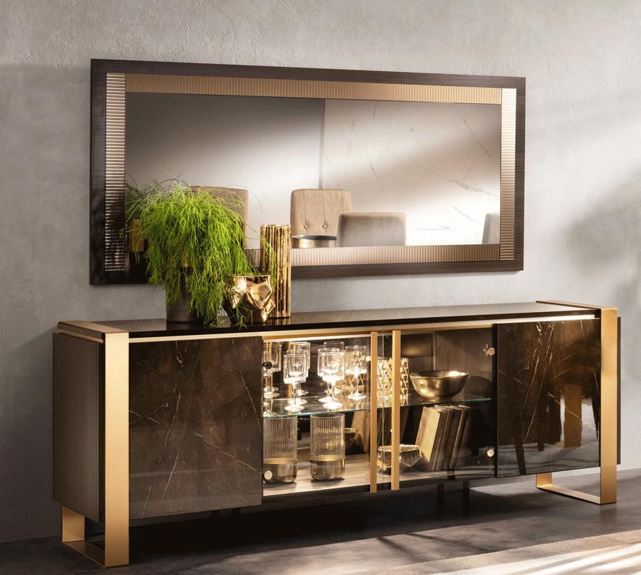 

    
Shiny Brown Marble-finish 4 Doors Buffet ESSENZA ESF Modern Made in Italy
