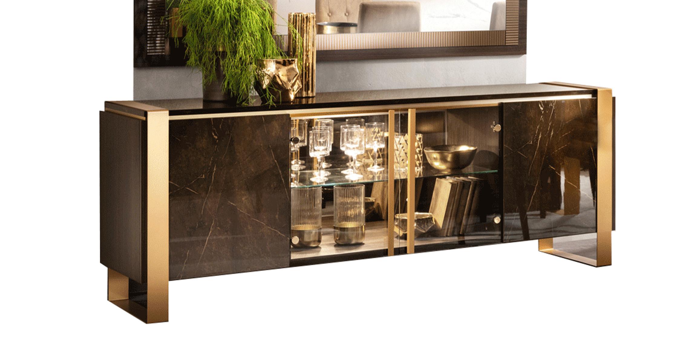 

    
Shiny Brown Marble-finish 4 Doors Buffet ESSENZA ESF Modern Made in Italy
