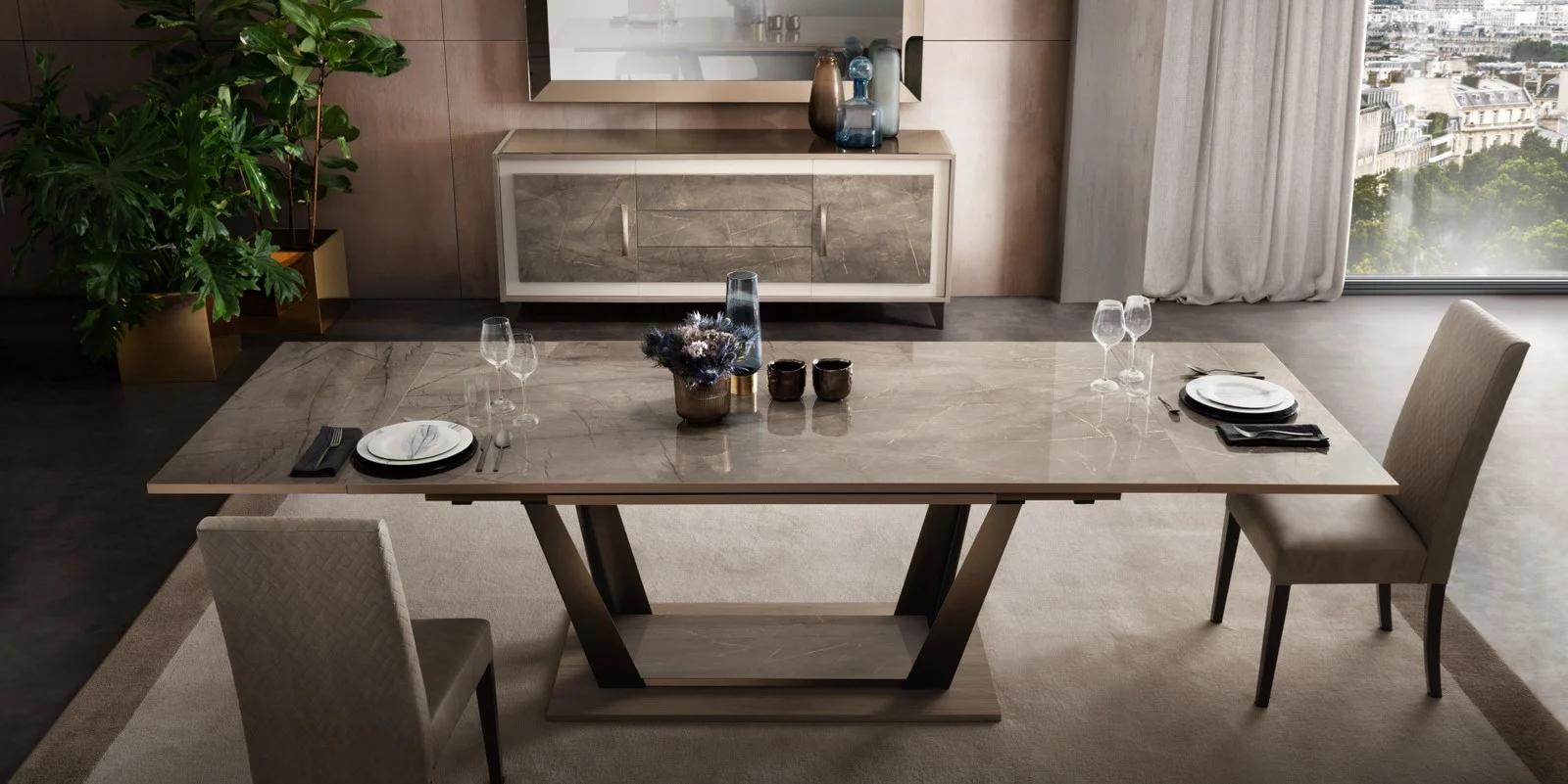 

    
Shiny Gray Marble-finish Dining Table ARREDOAMBRA ESF Modern Made in Italy

