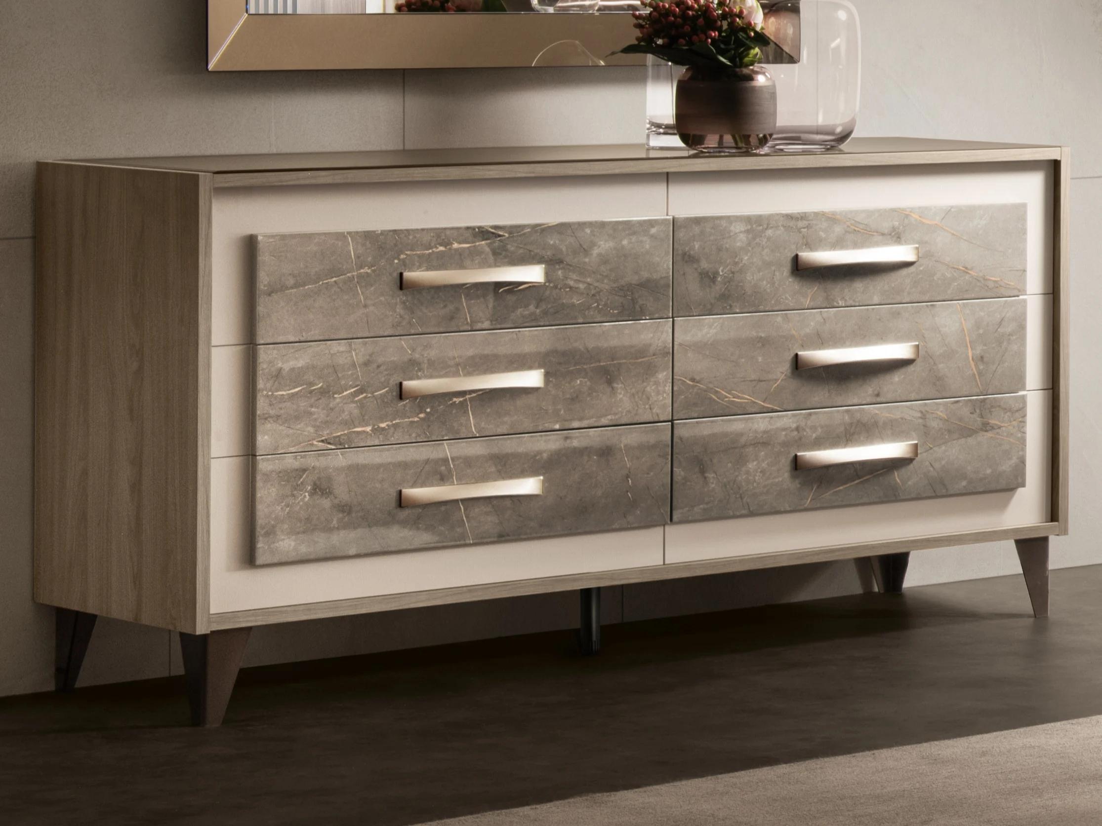 

    
Shiny Gray Marble-finish Double Dresser ARREDOAMBRA ESF Modern Made in Italy
