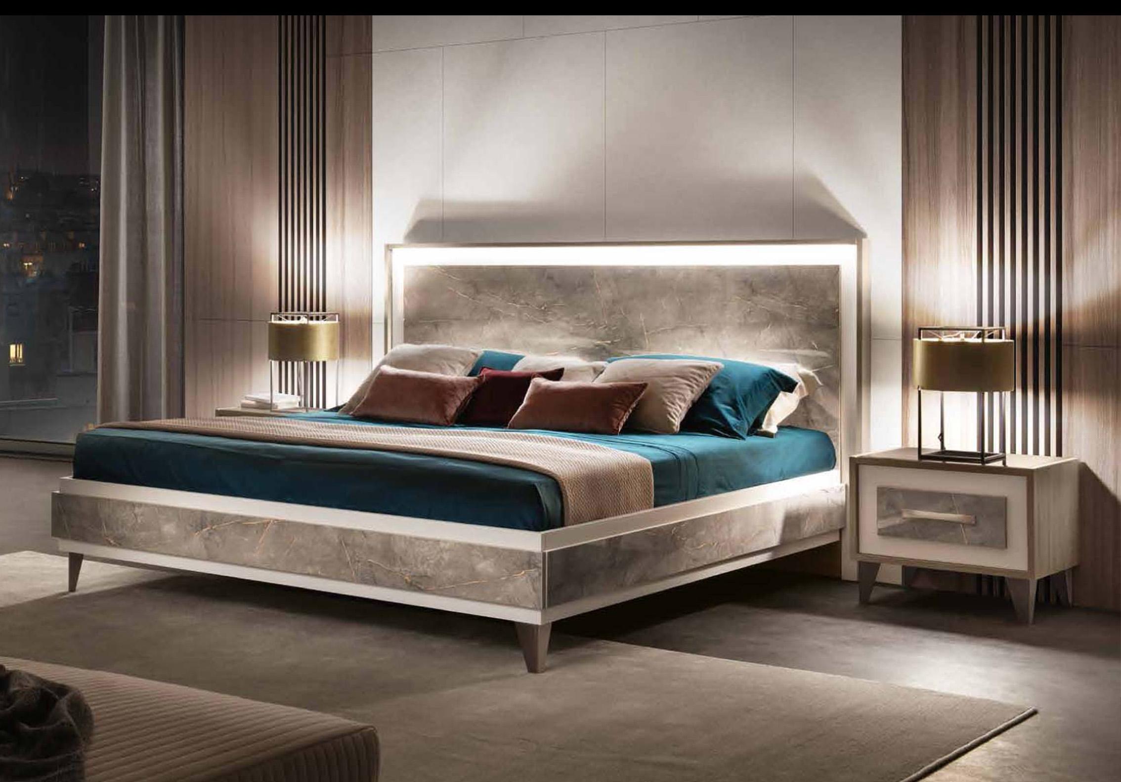 

    
Shiny Gray Marble-finish Top King Bed ARREDOAMBRA ESF Made in Italy Modern
