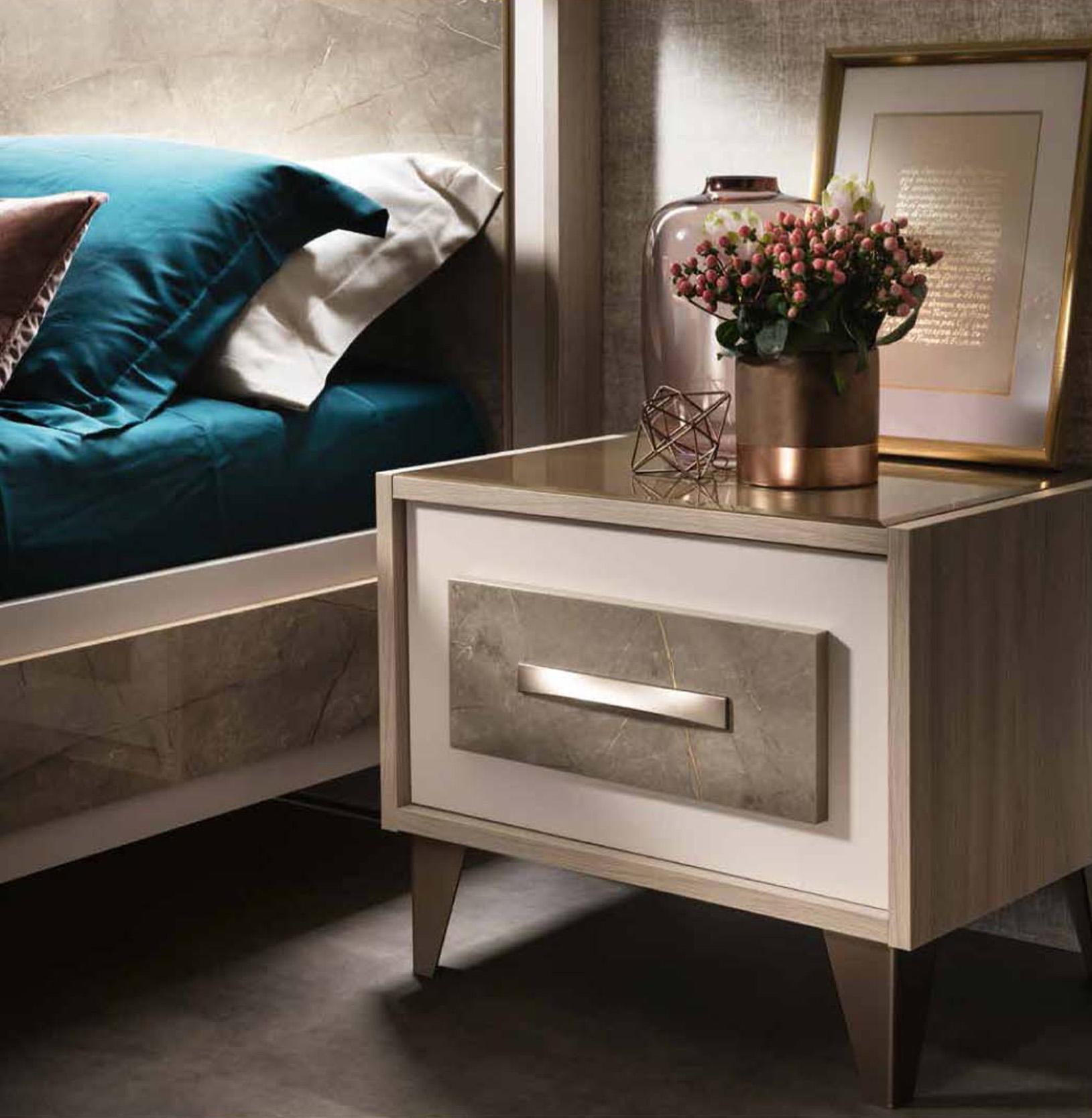 

    
Shiny Gray Marble-finish Top Queen Bedroom Set 3 ARREDOAMBRA ESF Made in Italy
