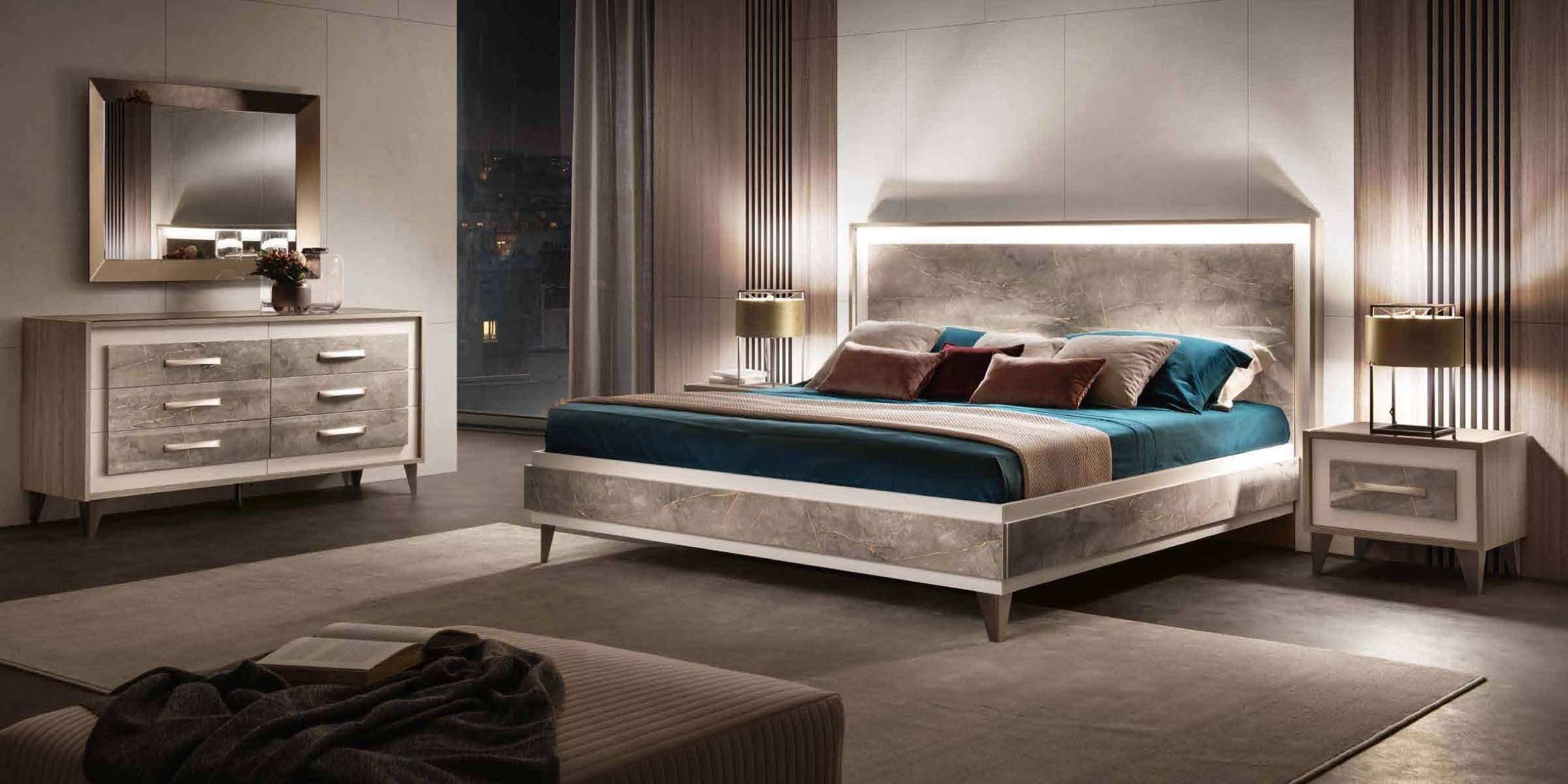 

    
Shiny Gray Marble-finish Top Queen Bedroom Set 5 ARREDOAMBRA ESF Made in Italy
