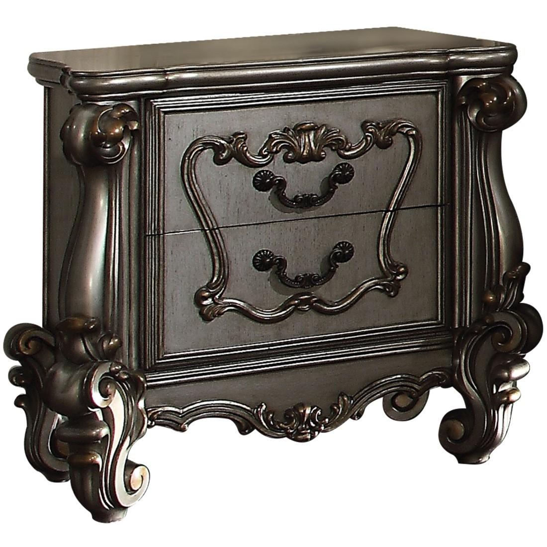 

    
Silver Antique Platinum 2 Drawers Night Stand Versailles 26843 Acme
