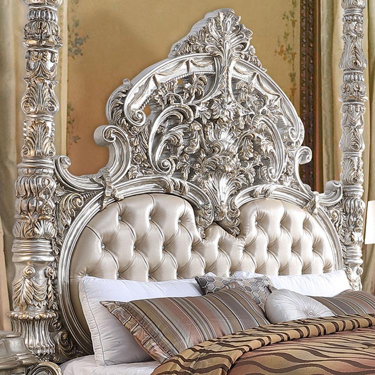 

    
Silver & Bronze Finish Tufted CAL King Poster Bed Traditional Homey Design HD-1811

