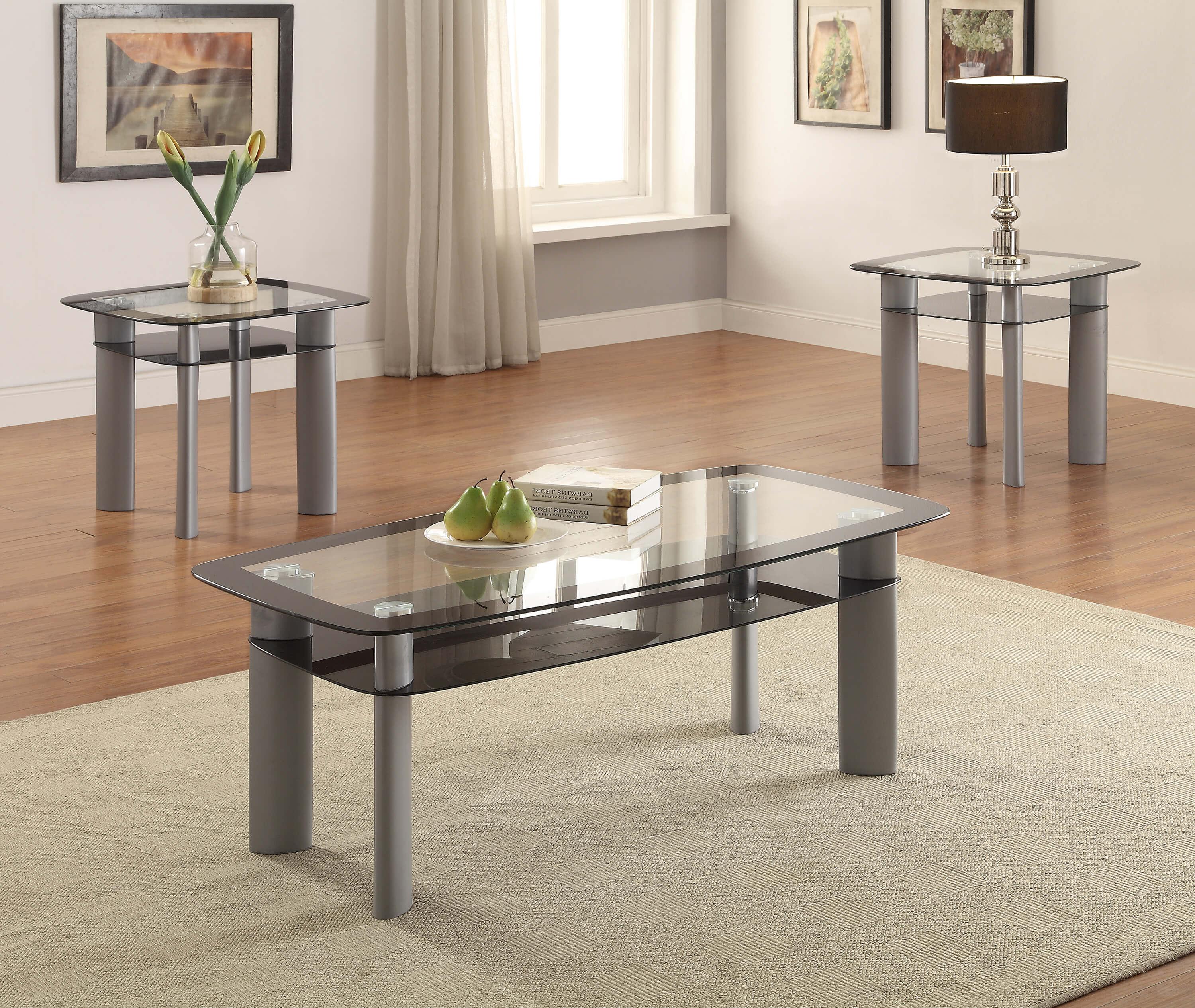 Contemporary Coffee Table and 2 End Tables Echo 3170SET in Clear, Silver 