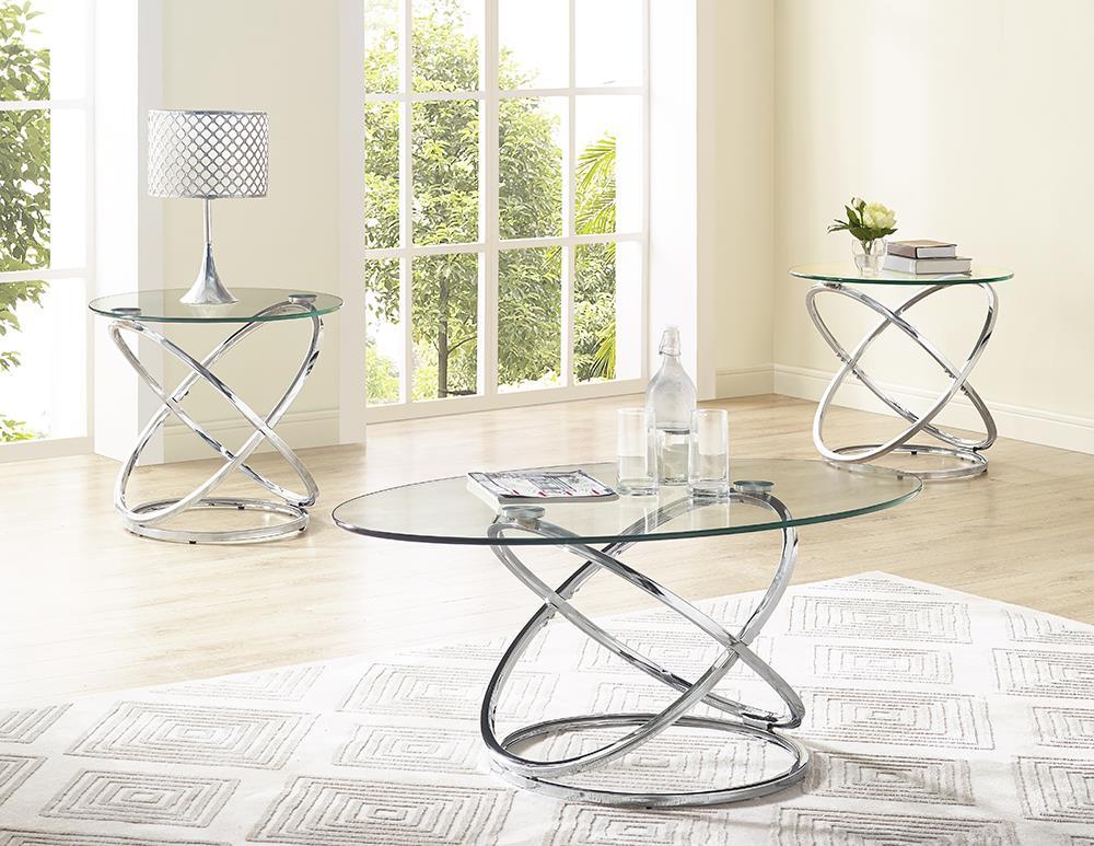 Modern, Transitional Coffee Table Set ATOMIC 9672-011 9672-011 in Chrome, Silver 