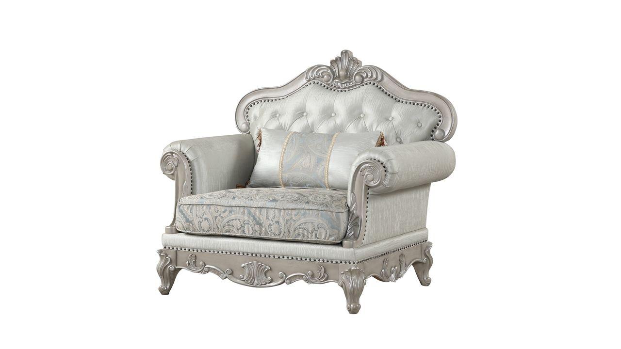 Traditional Arm Chairs Tuscan 698781466438 in Silver Fabric