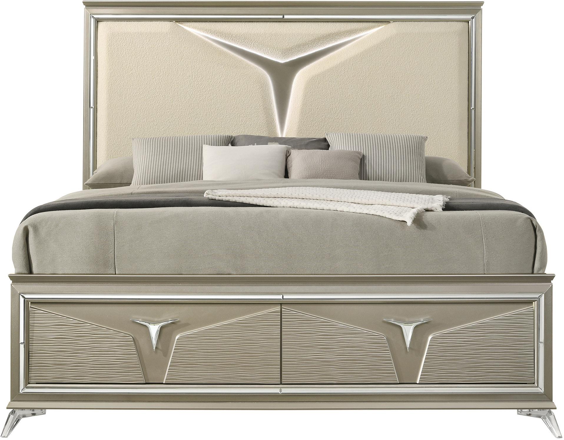 

    
Silver Finish LED headboard King Bed Samantha Galaxy Home Modern
